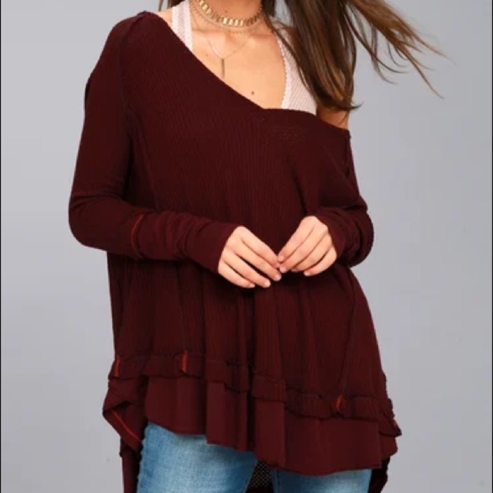 Free People Laguna Burgundy Thermal Long Sleeve Top